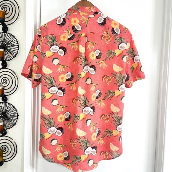 Old Navy Mens Built In Flex Button Front Shirt - Orange Multicolor, Size L - Picture 2 of 6